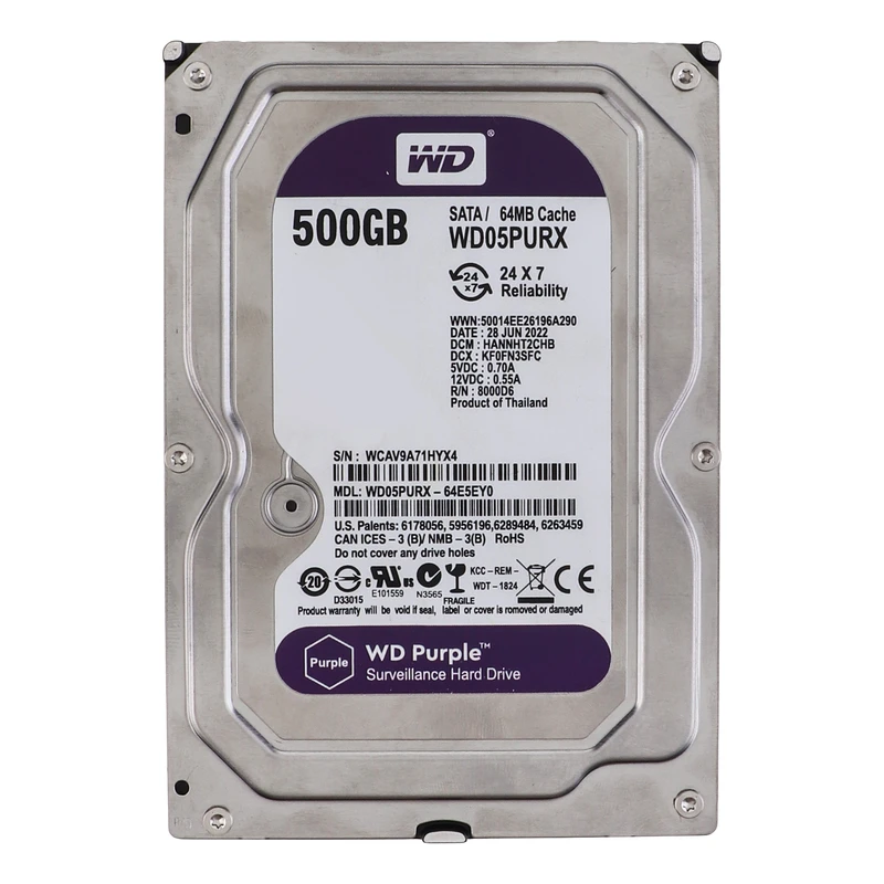 هارد دیسک اینترنال وسترن دیجیتال HARD INTERNAL PURPLE 500GB کارکرده